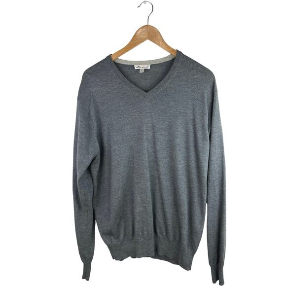 Peter Millar Men's Gray Knit Long Sleeve V-Neck Pullover Tee Sweater Top Size L - Picture 1 of 3